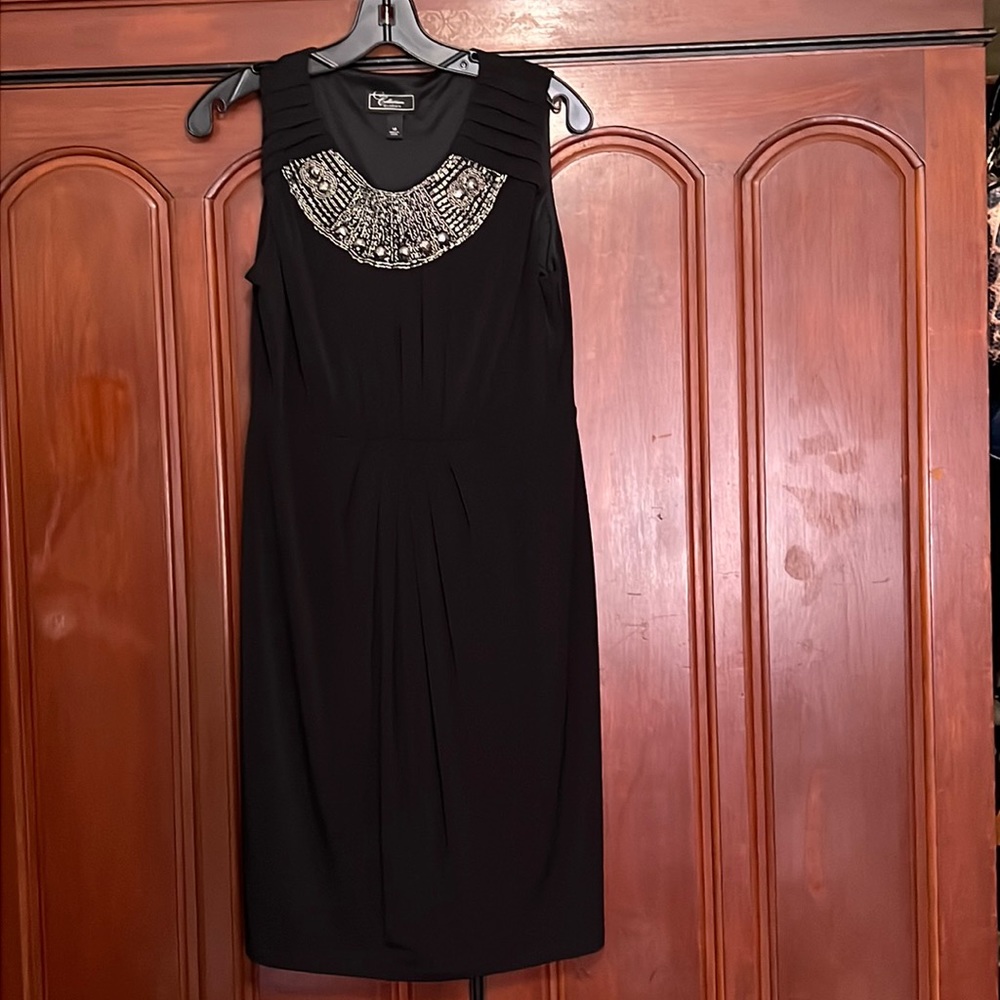 Dressbarn Black Embellished Pleated Sleeveless Dress Size 10